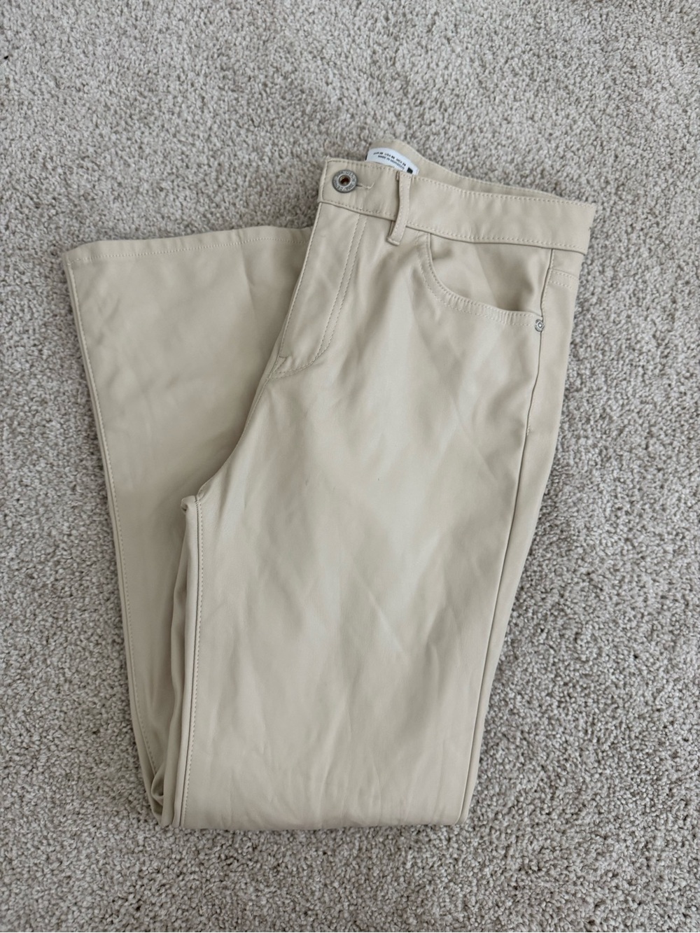 Cream Zara Faux Leather Straight Leg Jeans